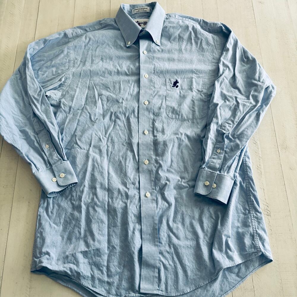 Vintage Disney Mickey Mouse embroidered button down chambray blue shirt Size Med